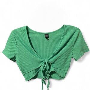 Wild Fable Green Short Sleeve Tie-Front Crop Top